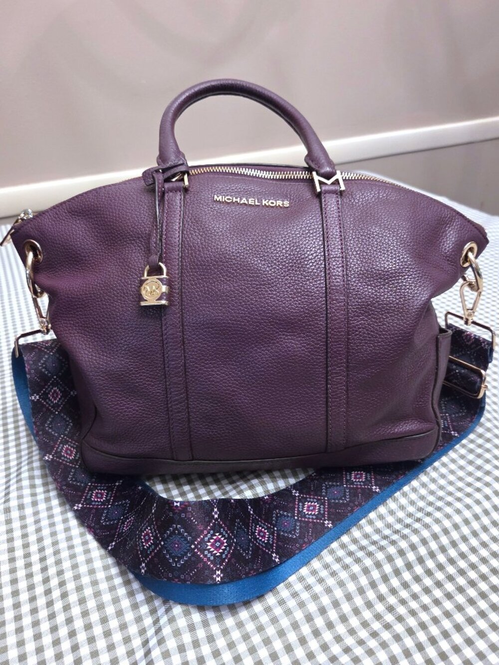 Michael Kors Hamilton Large Pebbled Leather Satchel – Purple - EUC